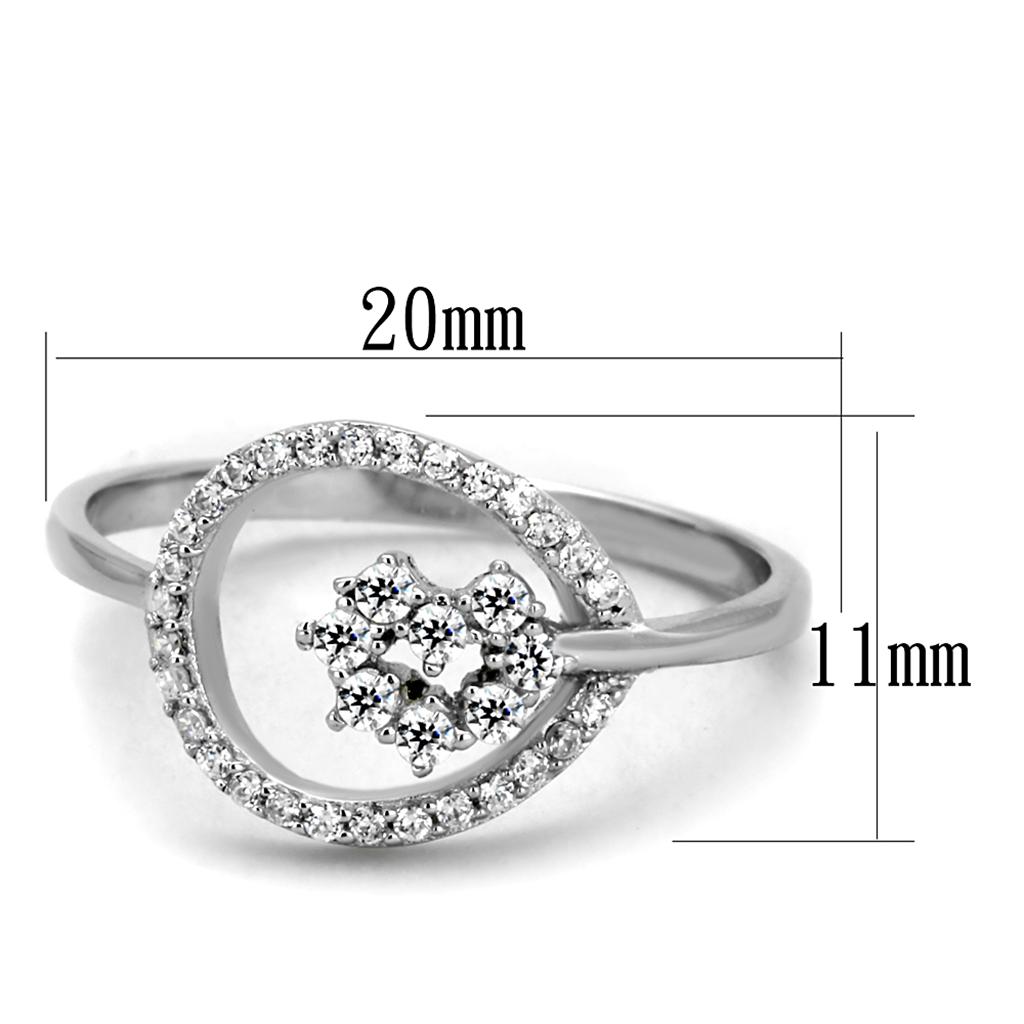 Rhodium 925 Sterling Silver Ring with AAA Grade CZ  in Clear