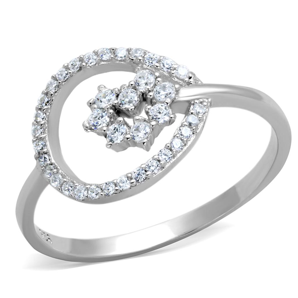 Rhodium 925 Sterling Silver Ring with AAA Grade CZ  in Clear