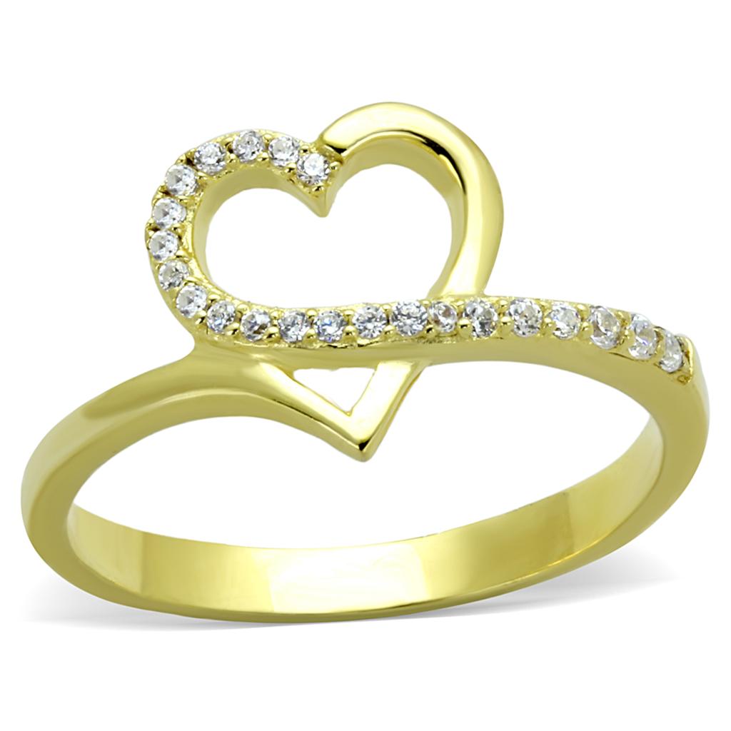 Gold 925 Sterling Silver Ring with AAA Grade CZ  in Clear