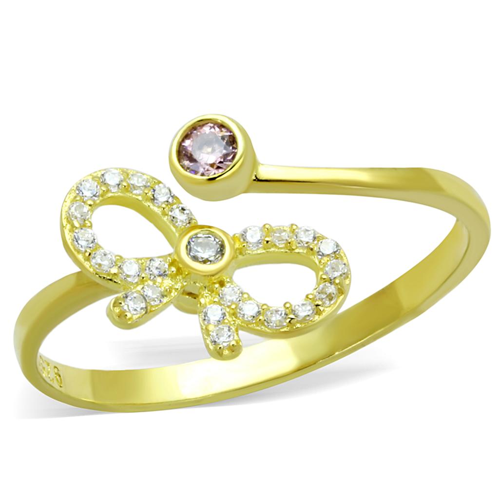 Gold 925 Sterling Silver Ring with AAA Grade CZ  in Rose