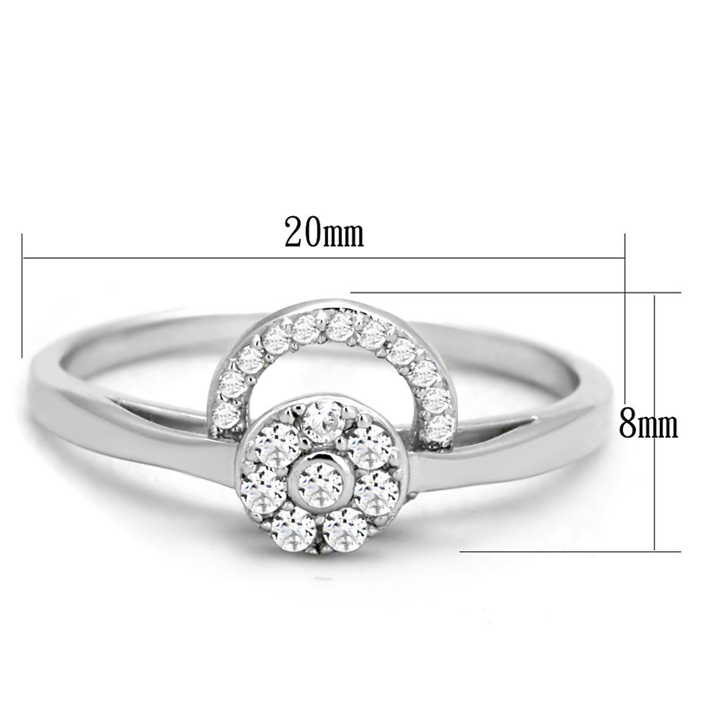 Rhodium 925 Sterling Silver Ring with AAA Grade CZ  in Clear