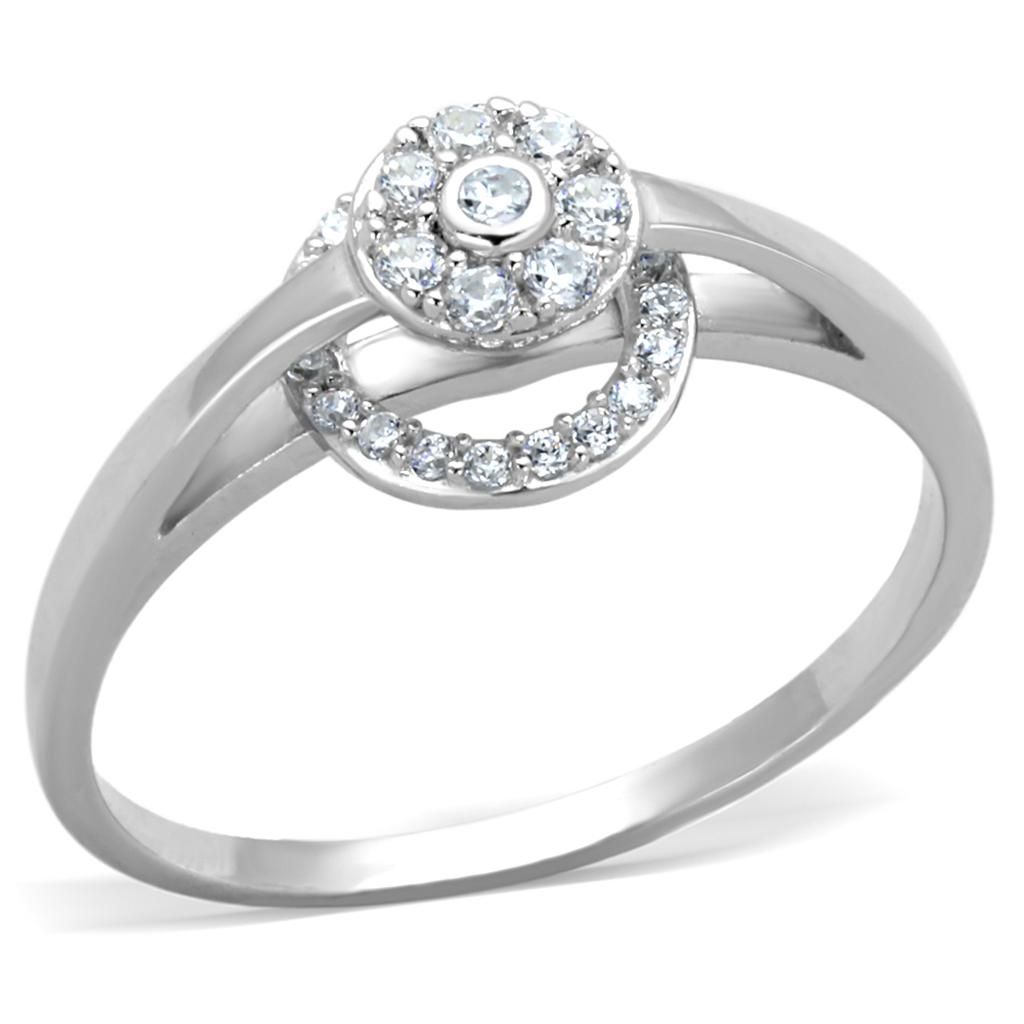 Rhodium 925 Sterling Silver Ring with AAA Grade CZ  in Clear