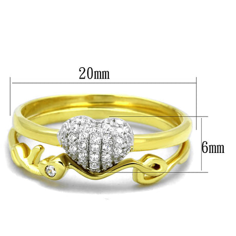 Gold+Rhodium 925 Sterling Silver Ring with AAA Grade CZ  in Clear