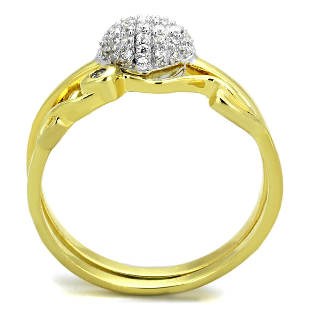 Gold+Rhodium 925 Sterling Silver Ring with AAA Grade CZ  in Clear