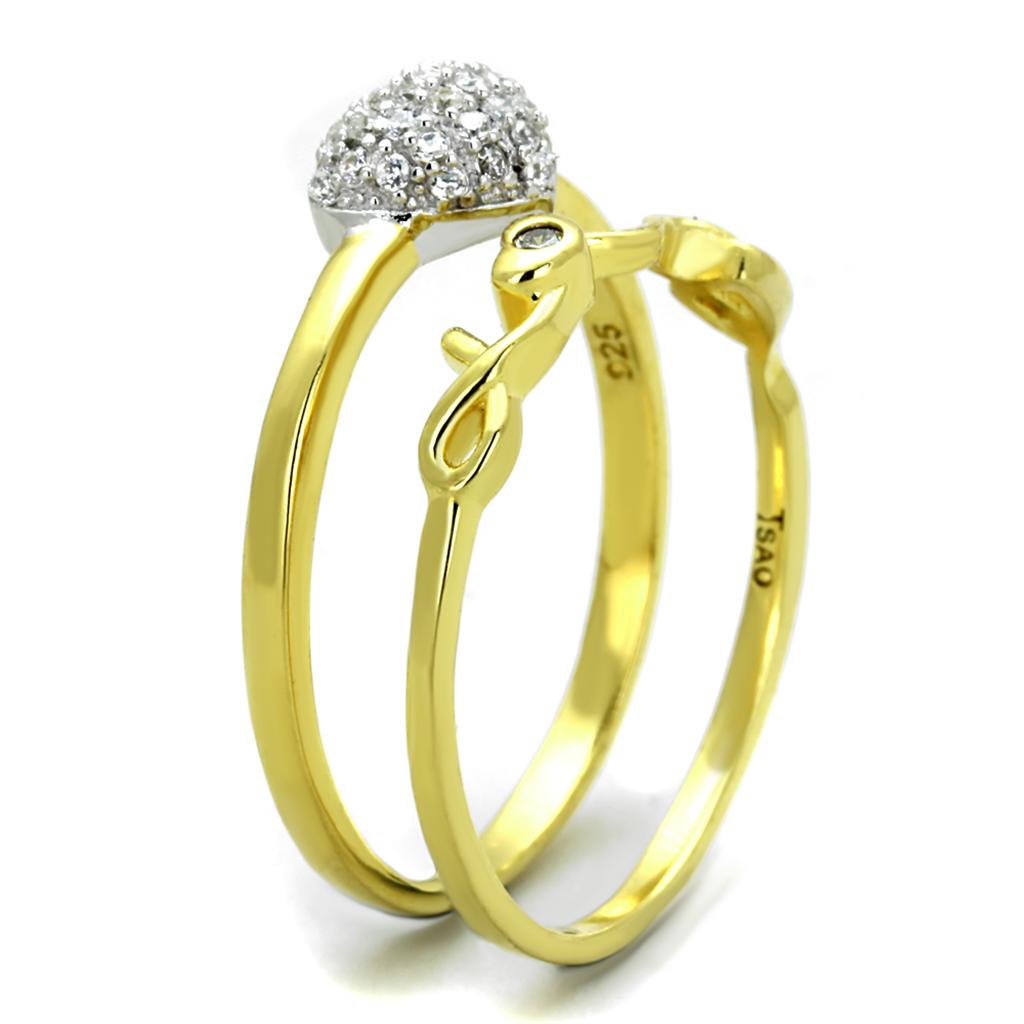 Gold+Rhodium 925 Sterling Silver Ring with AAA Grade CZ  in Clear