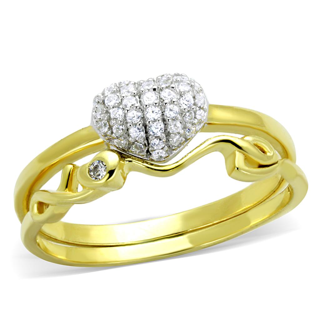 Gold+Rhodium 925 Sterling Silver Ring with AAA Grade CZ  in Clear