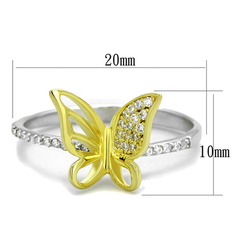 Reverse Two-Tone 925 Sterling Silver Ring with AAA Grade CZ  in Clear