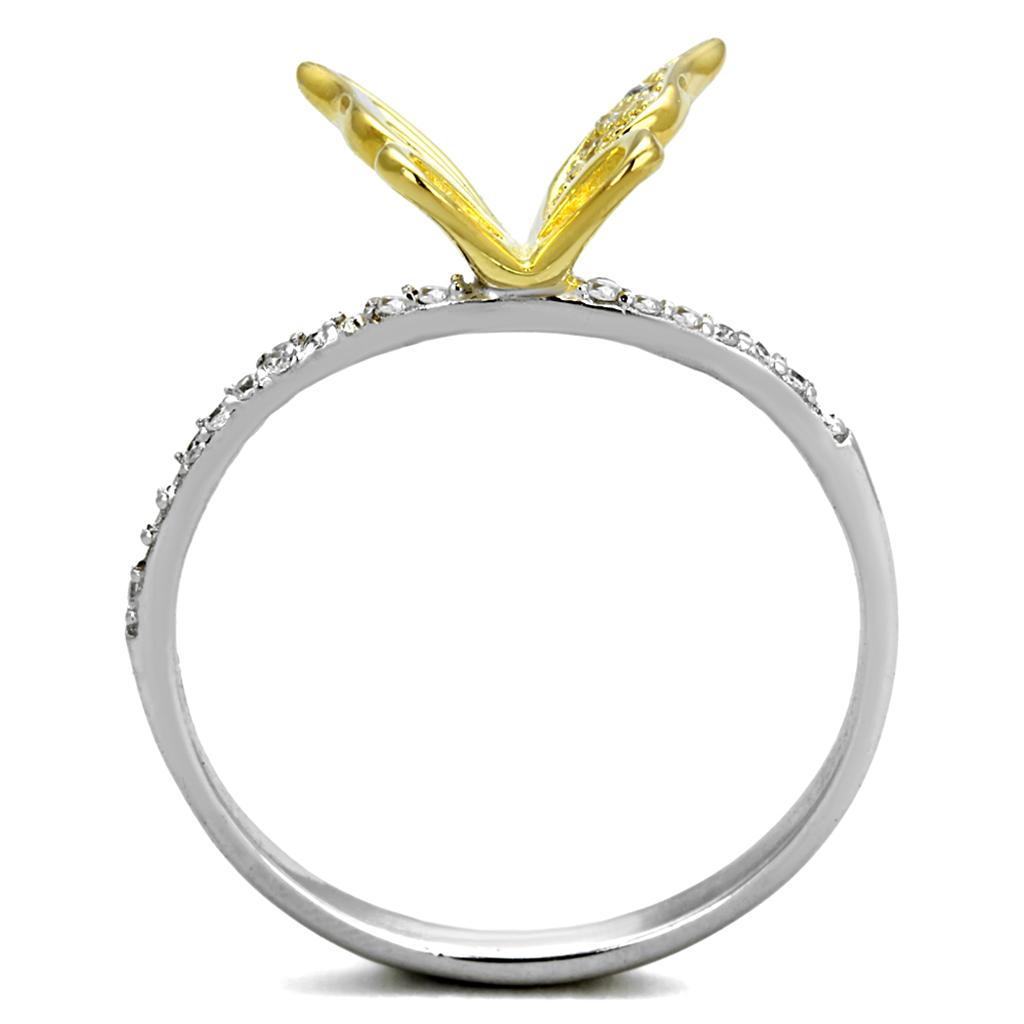 Reverse Two-Tone 925 Sterling Silver Ring with AAA Grade CZ  in Clear