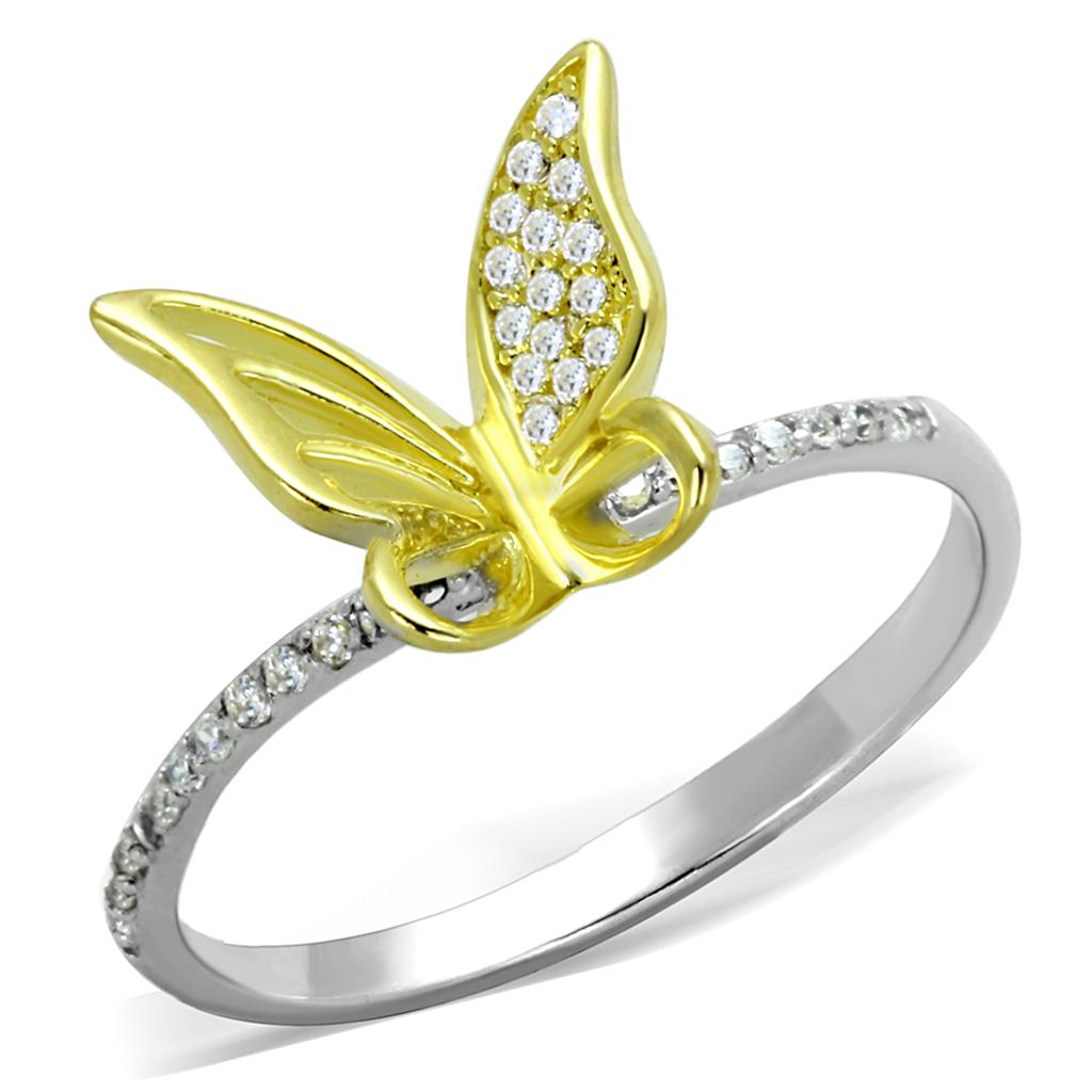 Reverse Two-Tone 925 Sterling Silver Ring with AAA Grade CZ  in Clear