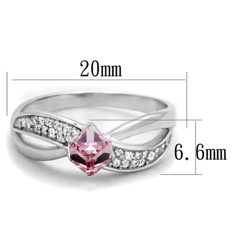 Rhodium 925 Sterling Silver Ring with Top Grade Crystal  in Light Rose