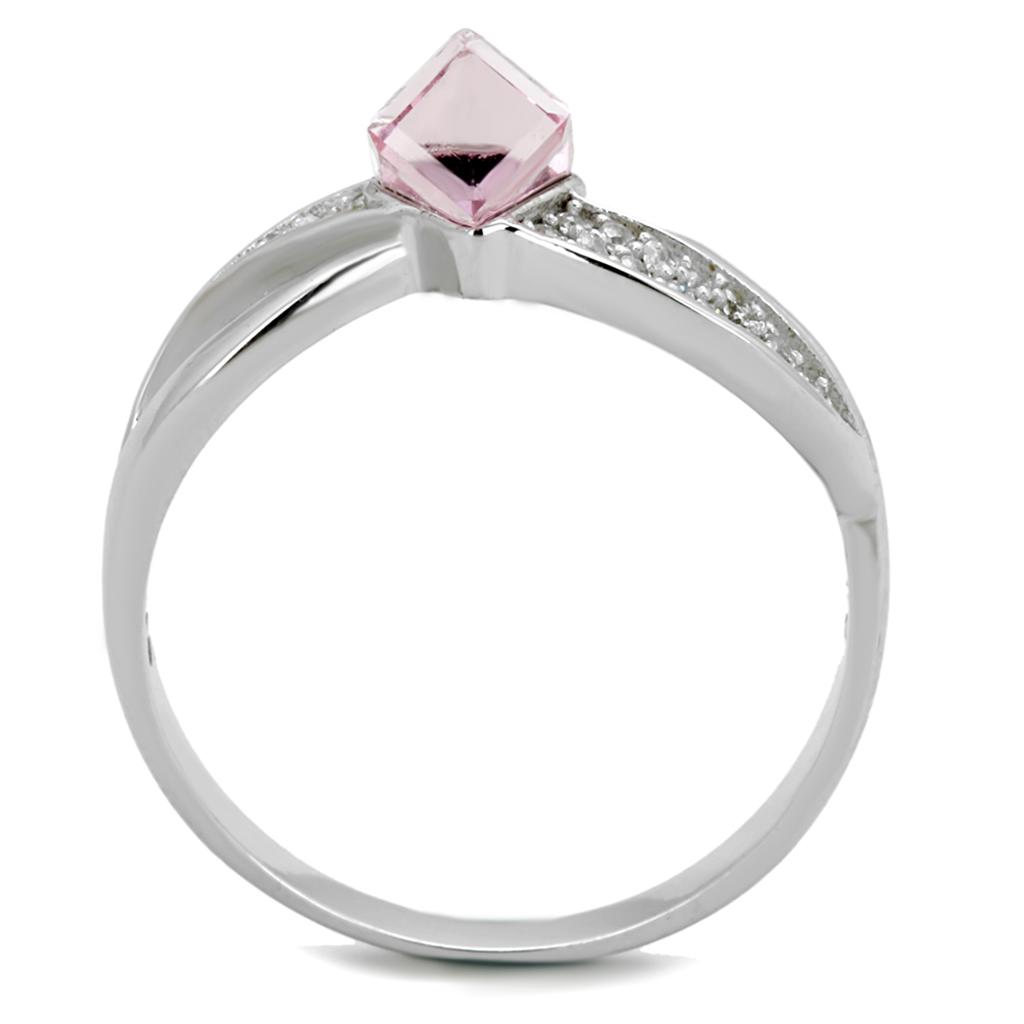 Rhodium 925 Sterling Silver Ring with Top Grade Crystal  in Light Rose