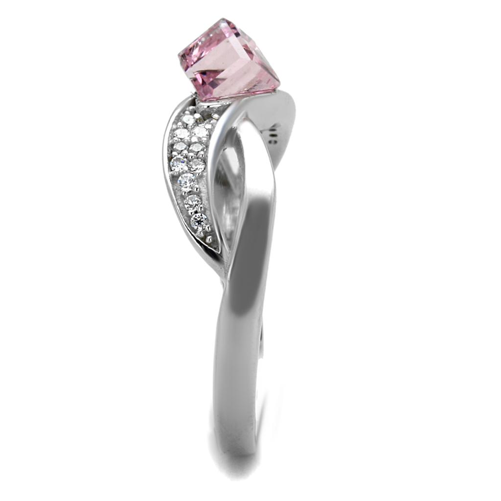 Rhodium 925 Sterling Silver Ring with Top Grade Crystal  in Light Rose
