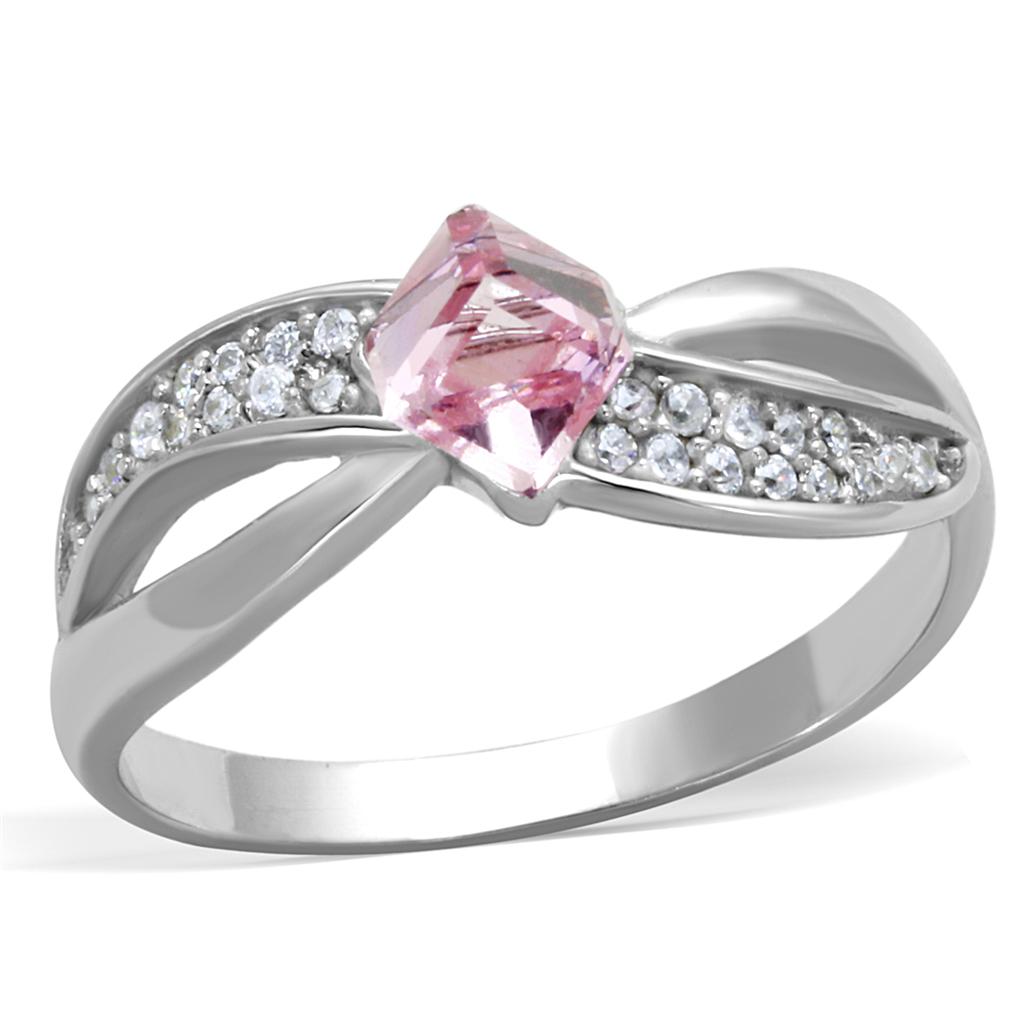 Rhodium 925 Sterling Silver Ring with Top Grade Crystal  in Light Rose