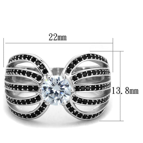 Rhodium 925 Sterling Silver Ring with AAA Grade CZ  in Clear