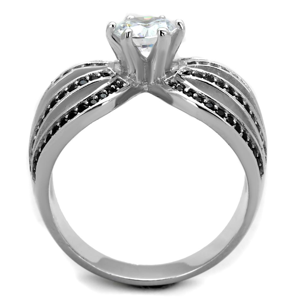 Rhodium 925 Sterling Silver Ring with AAA Grade CZ  in Clear
