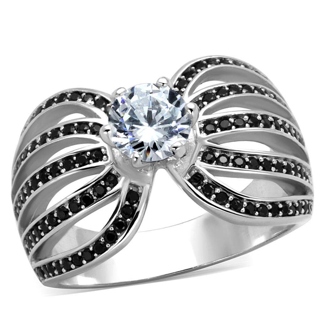 Rhodium 925 Sterling Silver Ring with AAA Grade CZ  in Clear