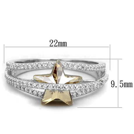 Rhodium 925 Sterling Silver Ring with Top Grade Crystal  in Citrine Yellow