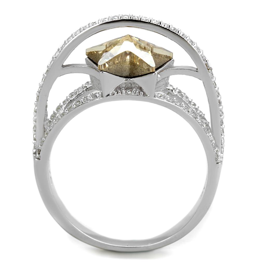 Rhodium 925 Sterling Silver Ring with Top Grade Crystal  in Citrine Yellow