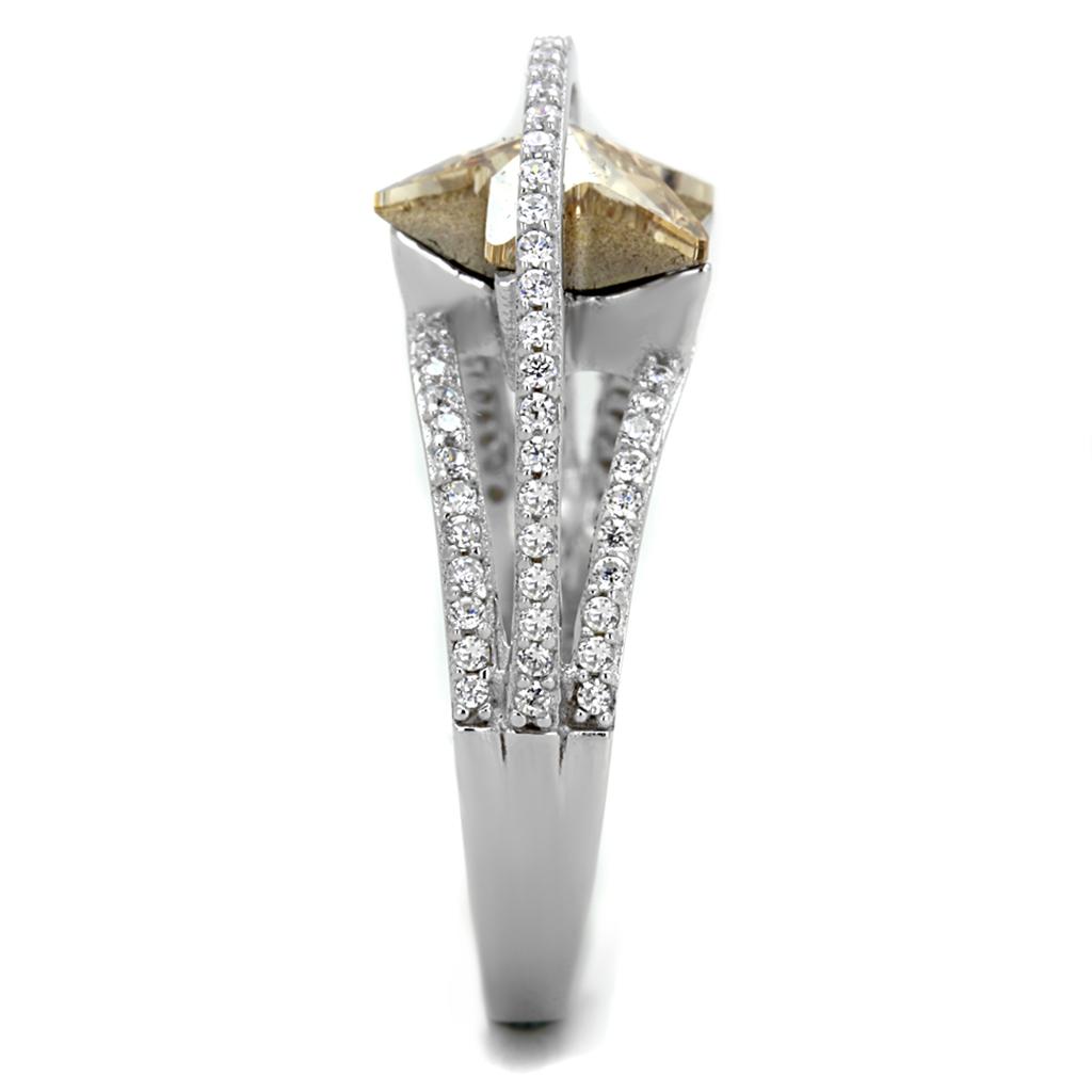Rhodium 925 Sterling Silver Ring with Top Grade Crystal  in Citrine Yellow