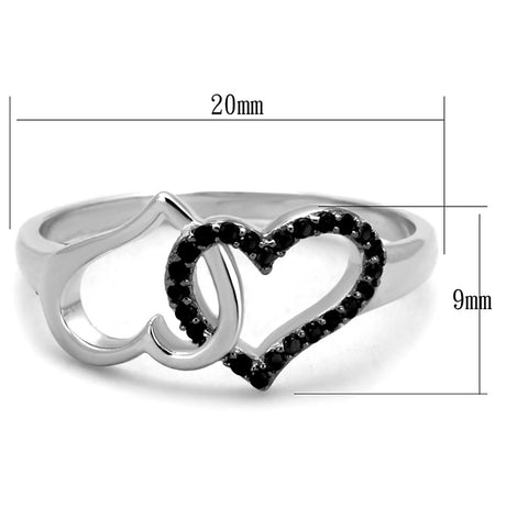 Rhodium + Ruthenium 925 Sterling Silver Ring with AAA Grade CZ  in Black Diamond