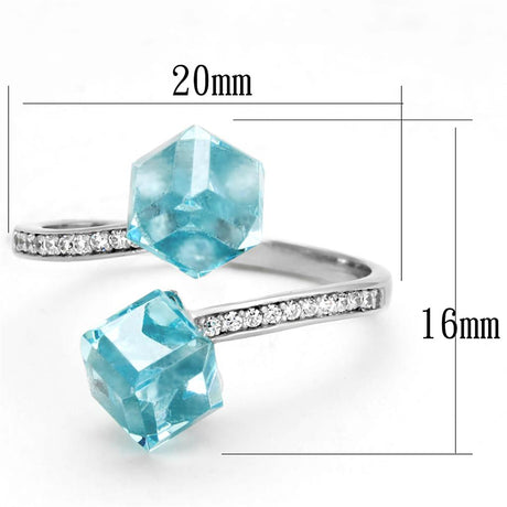 Rhodium 925 Sterling Silver Ring with AAA Grade CZ  in Sea Blue