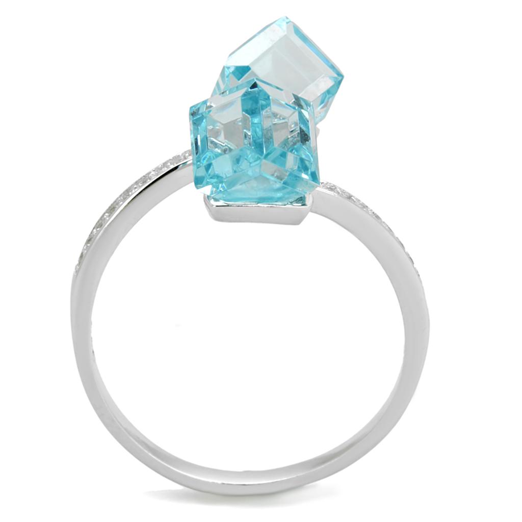 Rhodium 925 Sterling Silver Ring with AAA Grade CZ  in Sea Blue