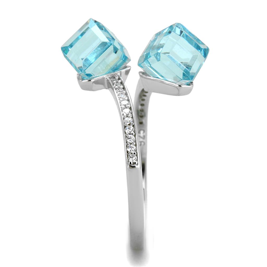 Rhodium 925 Sterling Silver Ring with AAA Grade CZ  in Sea Blue