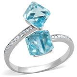 Rhodium 925 Sterling Silver Ring with AAA Grade CZ  in Sea Blue