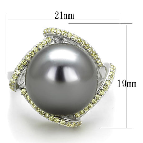 Rhodium 925 Sterling Silver Ring with Synthetic Pearl in Gray