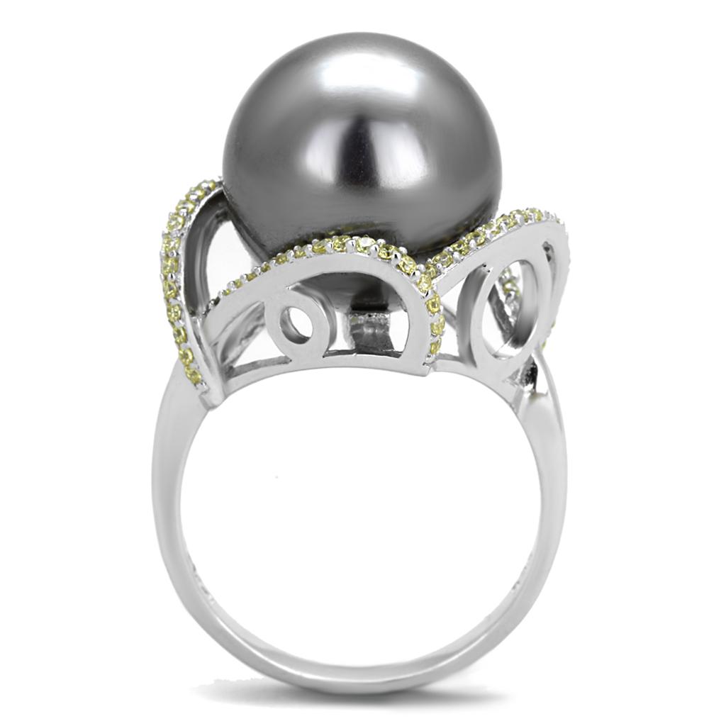 Rhodium 925 Sterling Silver Ring with Synthetic Pearl in Gray