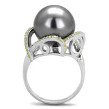 Rhodium 925 Sterling Silver Ring with Synthetic Pearl in Gray