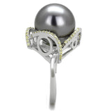 Rhodium 925 Sterling Silver Ring with Synthetic Pearl in Gray