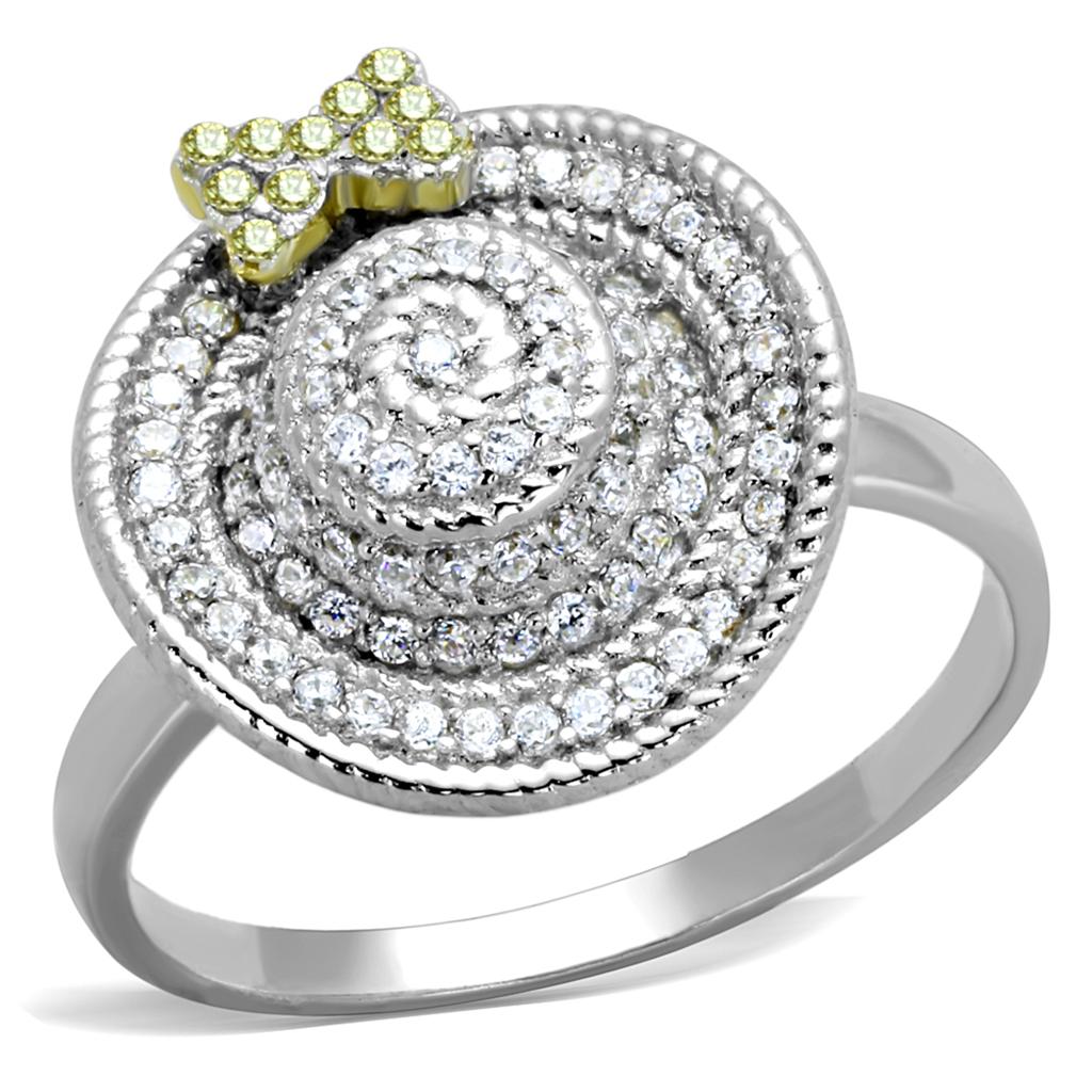 Reverse Two-Tone 925 Sterling Silver Ring with AAA Grade CZ  in Topaz
