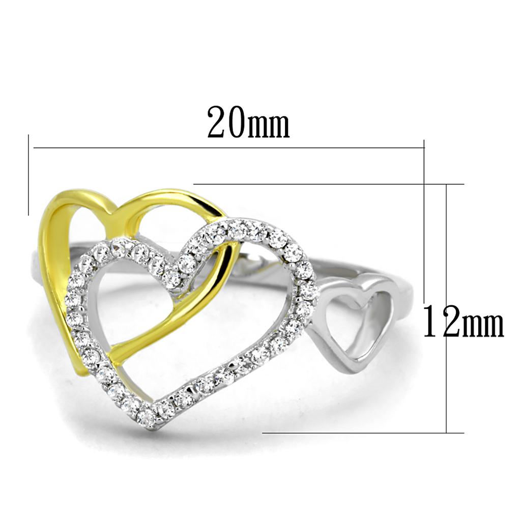Gold+Rhodium 925 Sterling Silver Ring with AAA Grade CZ  in Clear