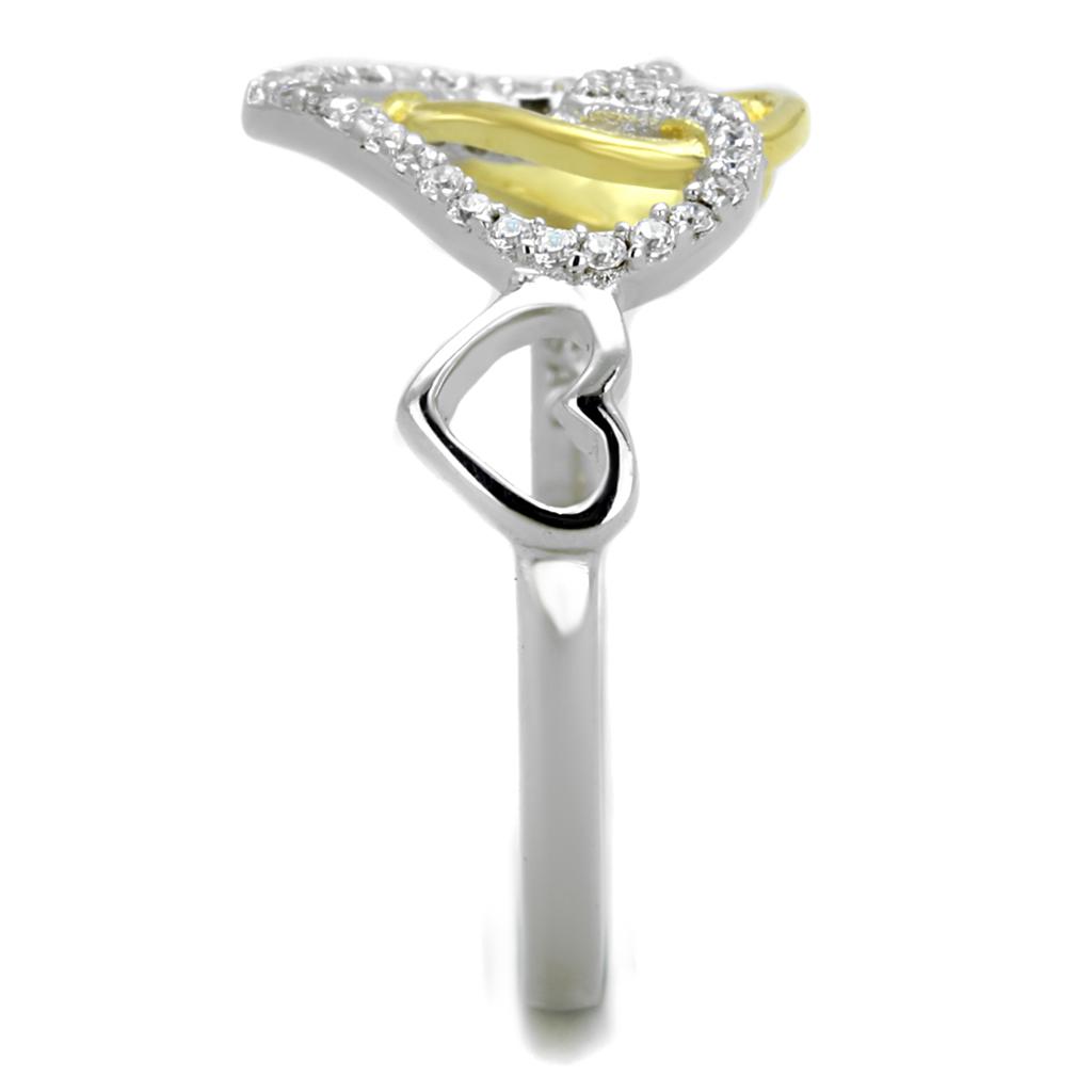 Gold+Rhodium 925 Sterling Silver Ring with AAA Grade CZ  in Clear