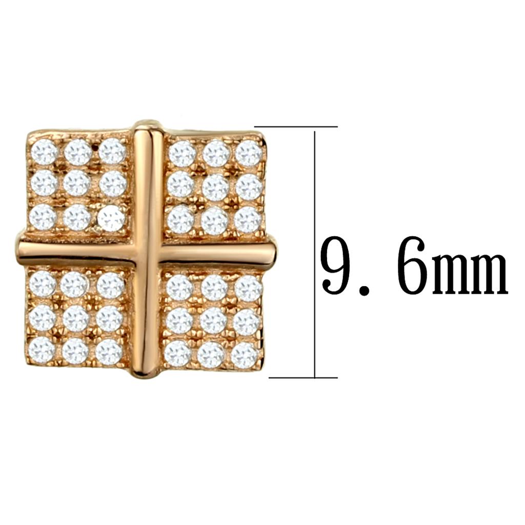 Rose Gold 925 Sterling Silver Earrings with AAA Grade CZ  in Clear
