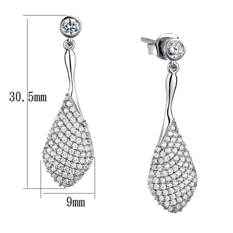 Rhodium 925 Sterling Silver Earrings with AAA Grade CZ  in Clear