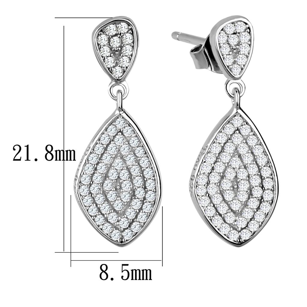 Rhodium 925 Sterling Silver Earrings with AAA Grade CZ  in Clear
