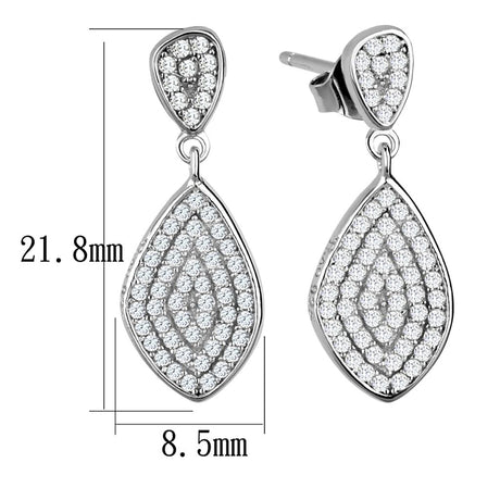 Rhodium 925 Sterling Silver Earrings with AAA Grade CZ  in Clear