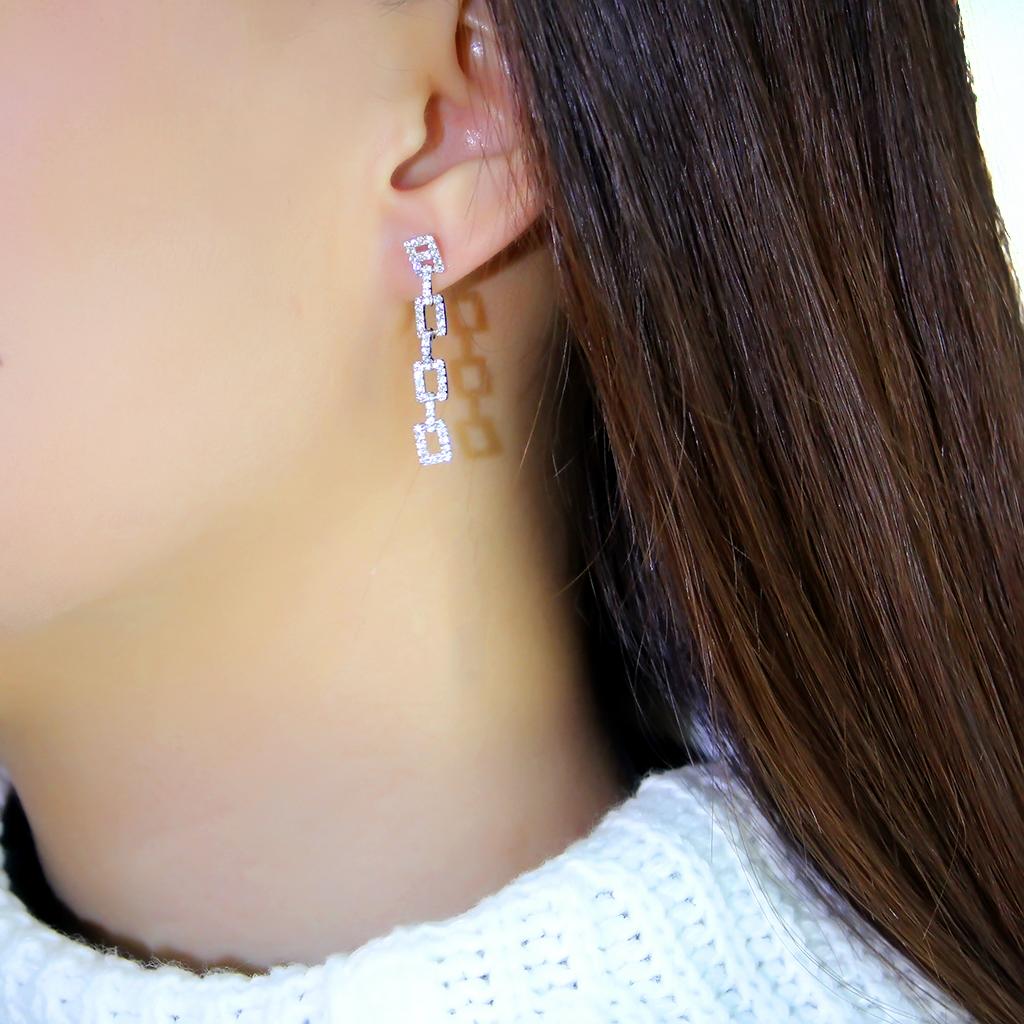 Rhodium 925 Sterling Silver Earrings with AAA Grade CZ  in Clear