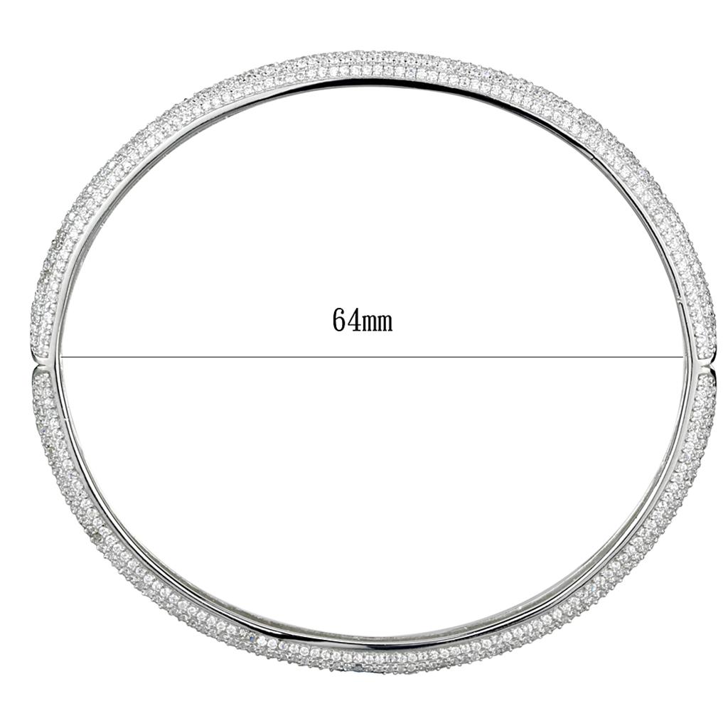 Rhodium 925 Sterling Silver Bangle with AAA Grade CZ  in Clear