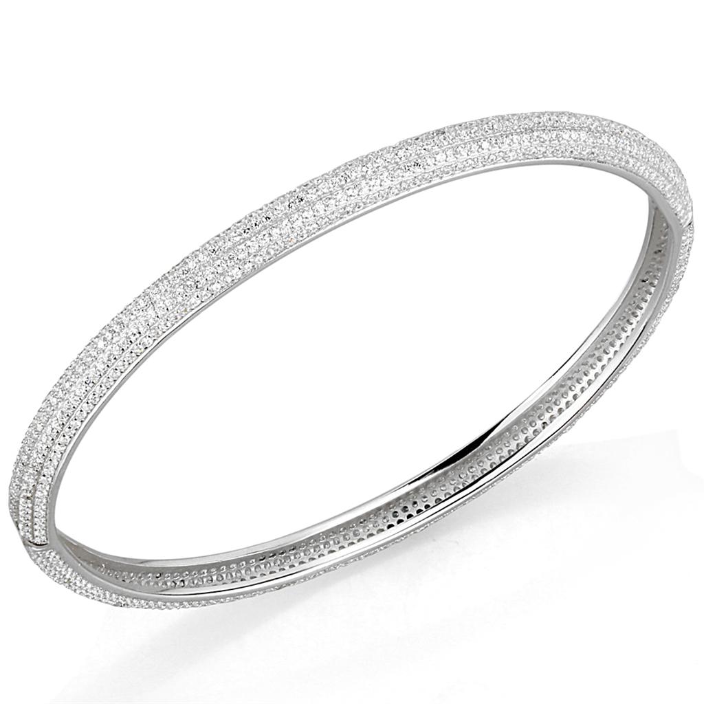 Rhodium 925 Sterling Silver Bangle with AAA Grade CZ  in Clear