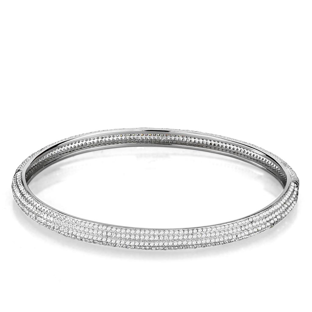 Rhodium 925 Sterling Silver Bangle with AAA Grade CZ  in Clear