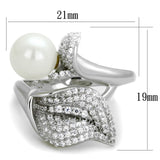Rhodium 925 Sterling Silver Ring with Synthetic Pearl in White