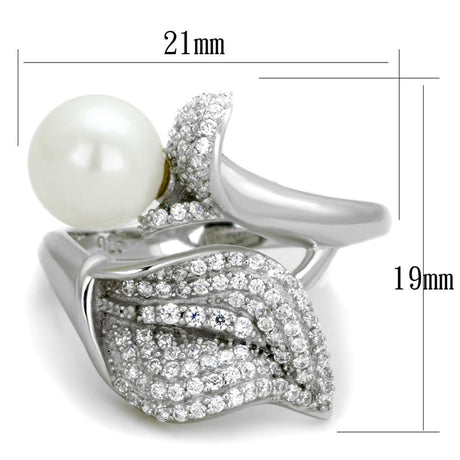 Rhodium 925 Sterling Silver Ring with Synthetic Pearl in White