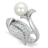 Rhodium 925 Sterling Silver Ring with Synthetic Pearl in White