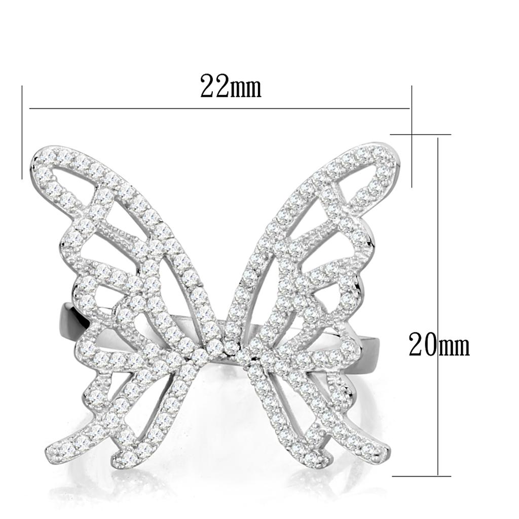 Rhodium 925 Sterling Silver Ring with AAA Grade CZ  in Clear