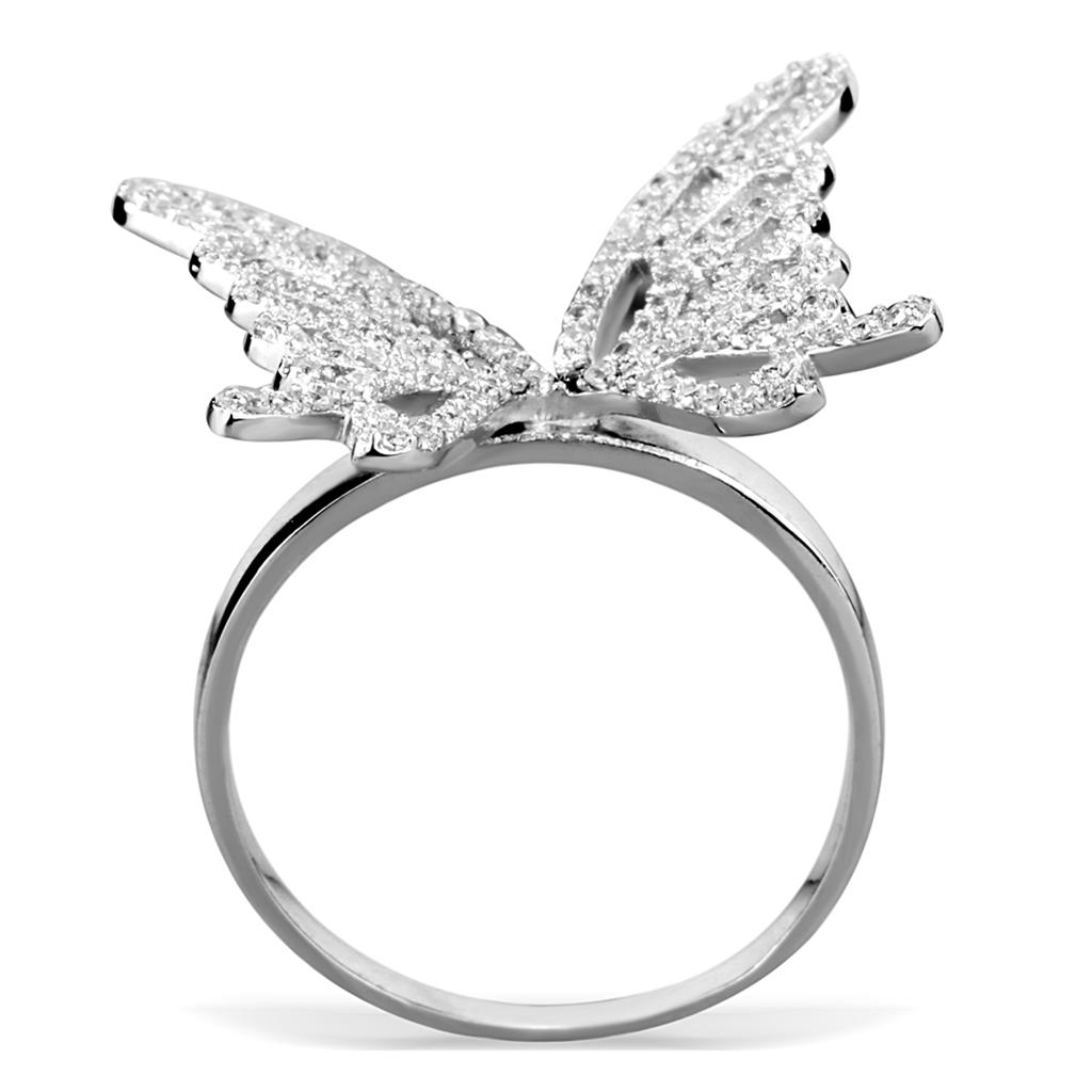 Rhodium 925 Sterling Silver Ring with AAA Grade CZ  in Clear