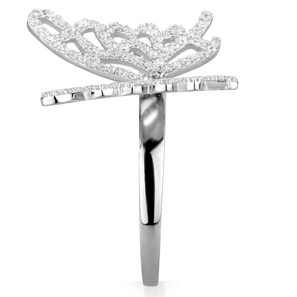 Rhodium 925 Sterling Silver Ring with AAA Grade CZ  in Clear