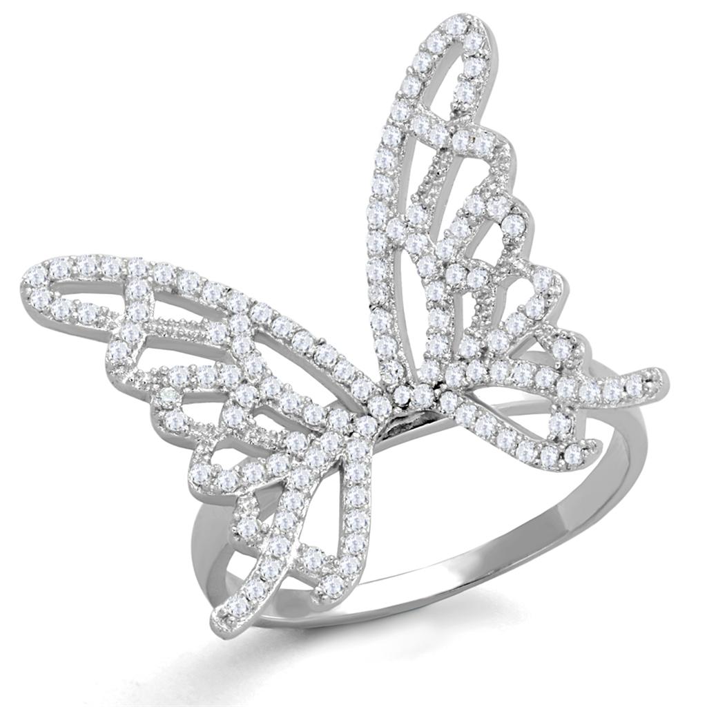 Rhodium 925 Sterling Silver Ring with AAA Grade CZ  in Clear